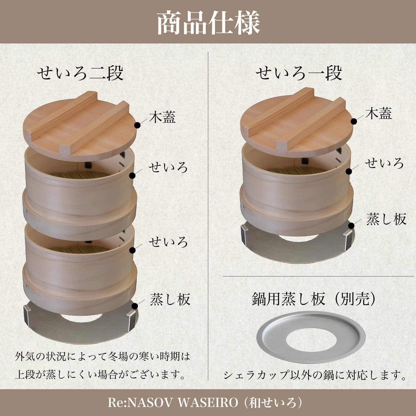 Re:NASOV (レナソブ)国産手作り WASEIRO(和せいろ)15cm - OTONA-MONO
