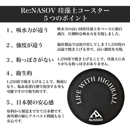 Re:NASOV 国産 珪藻土コースター | 超吸水 | 裏面コルク - OTONA-MONO